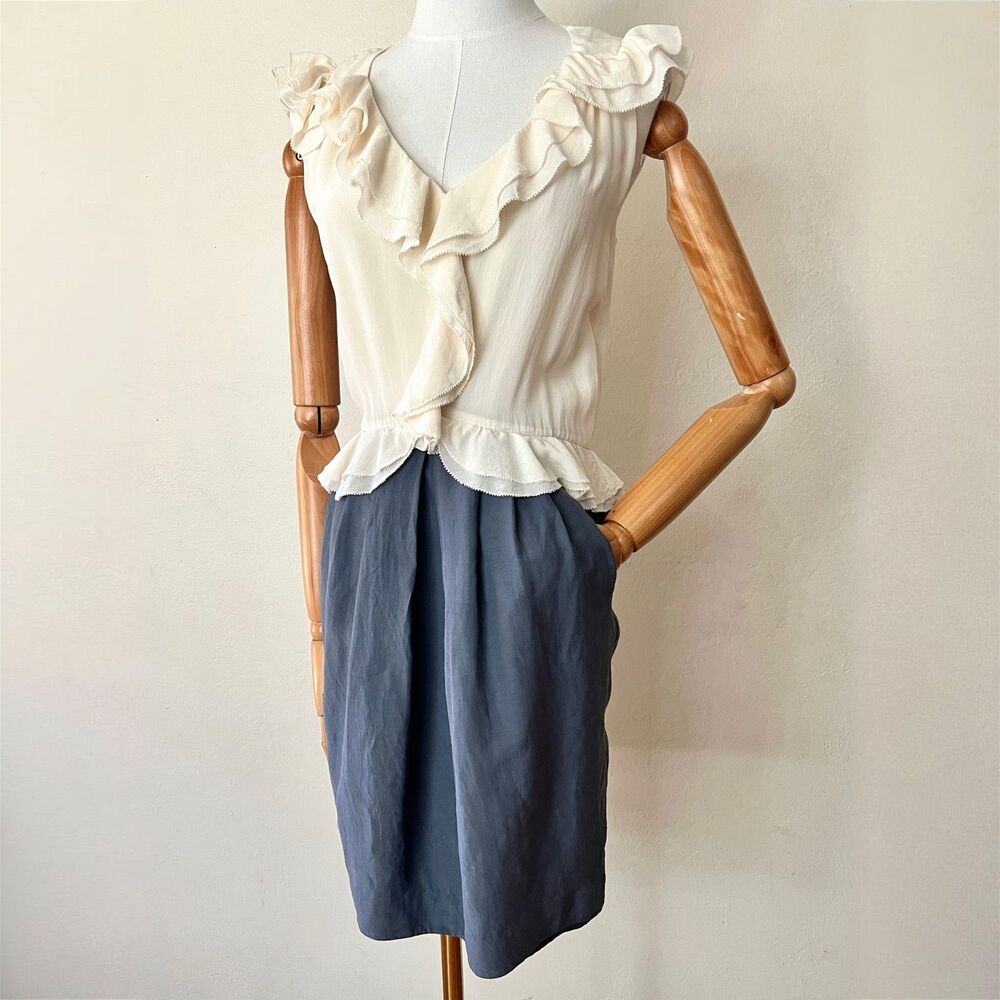 EUC Rebecca Taylor Colorblock Romantic Ruffle Sleeveless Mini Shift Dress Size 4